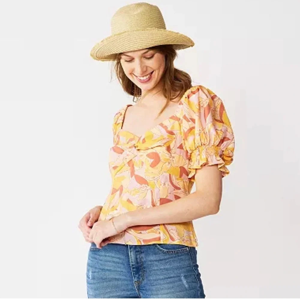 NWT Nine West Twist Front Puff Sleeve Top